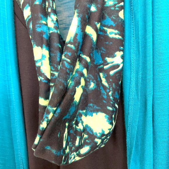 NWOT Coral Bay 3 Piece Attached Open Front Teal Sweater, Tank & Scarf size Large - Picture 6 of 8